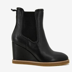 Splendid Womens Wynn Wedge Booties Black Leather, size 8.5 NWOB